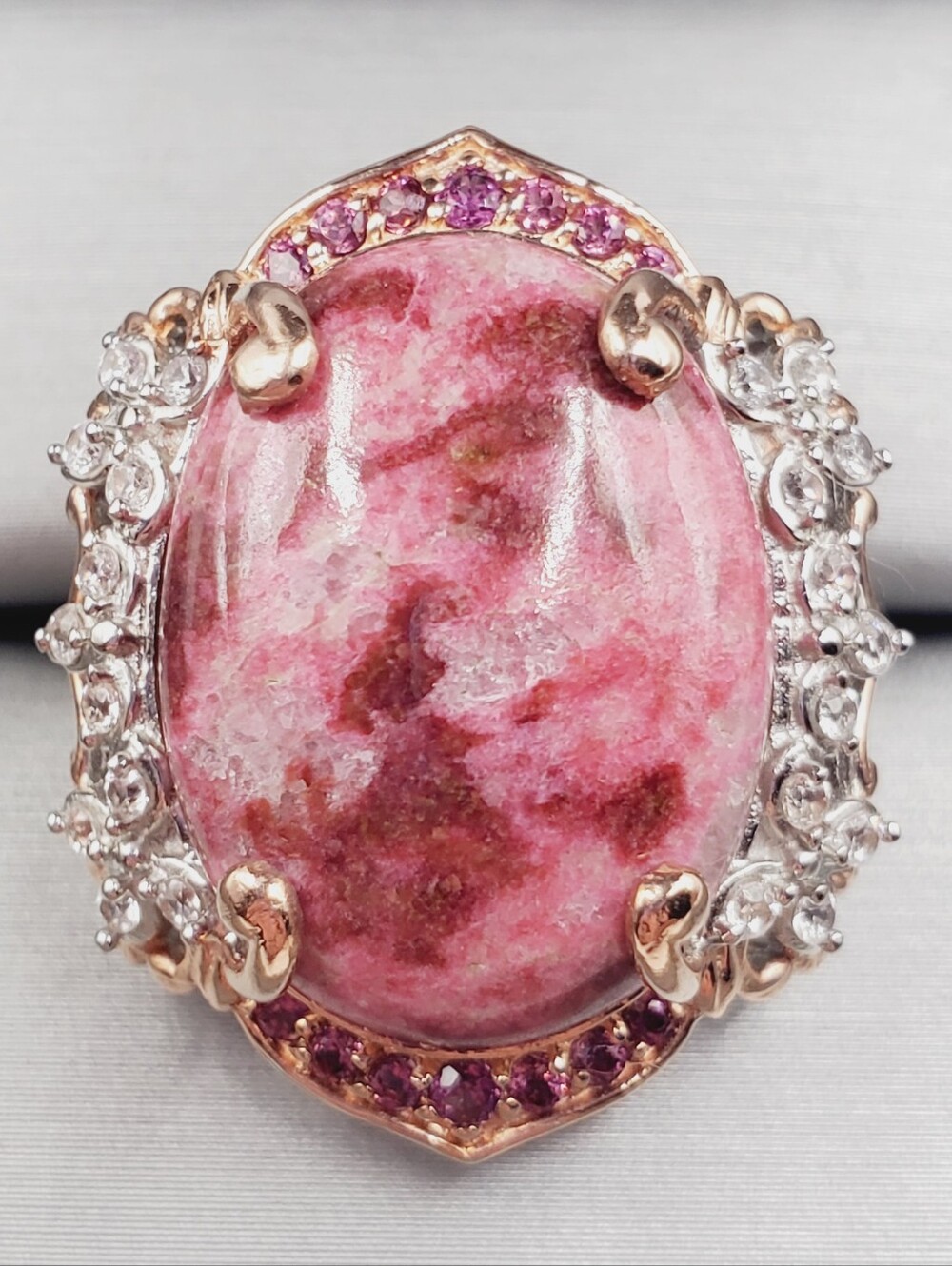 Norwegian Thulite Rose Gold - Platinum - 925 Sterling Silver Statement Ring